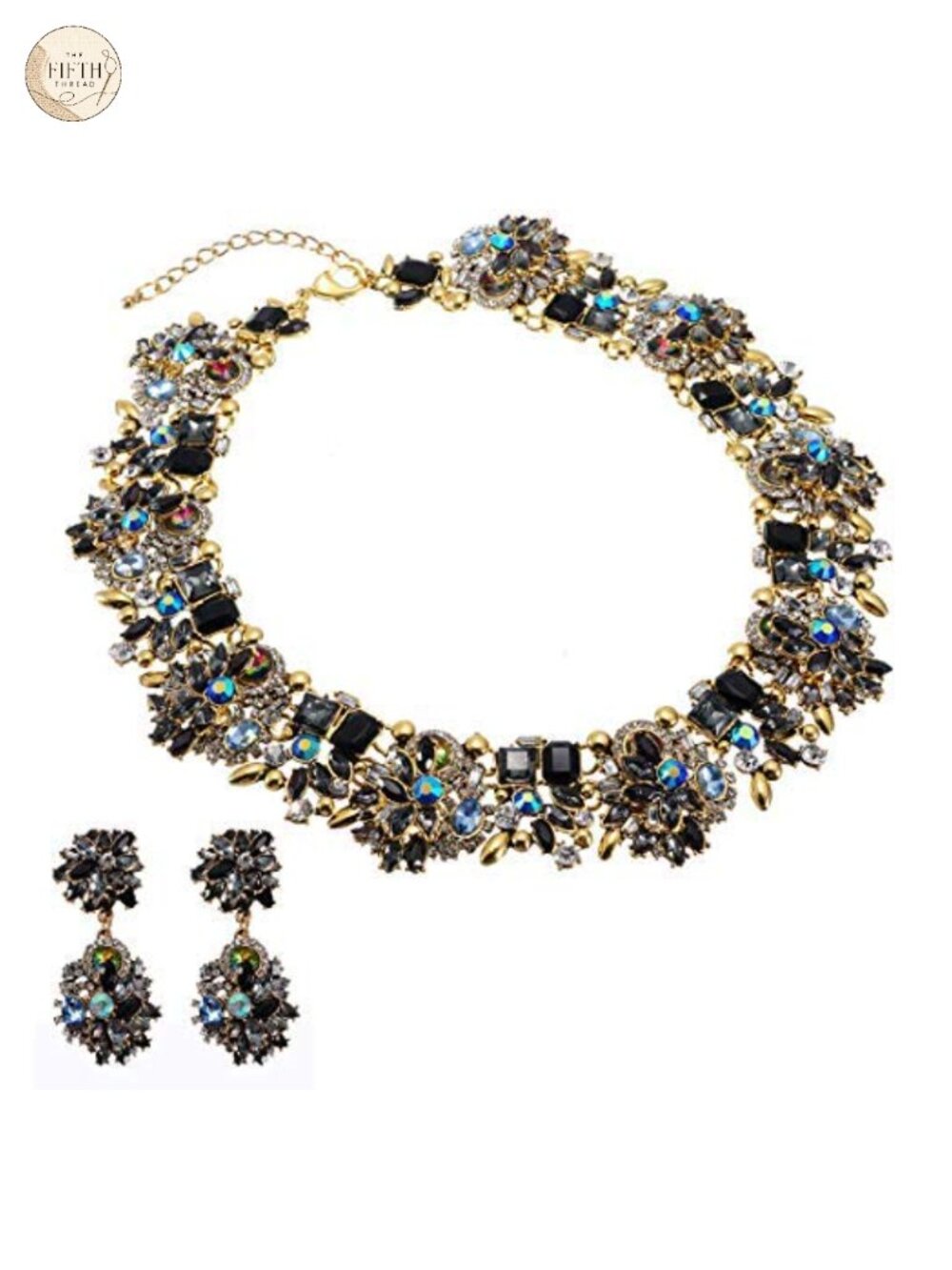 Vintage Crystal Rhinestone Choker Bib Necklace Earring Set Women